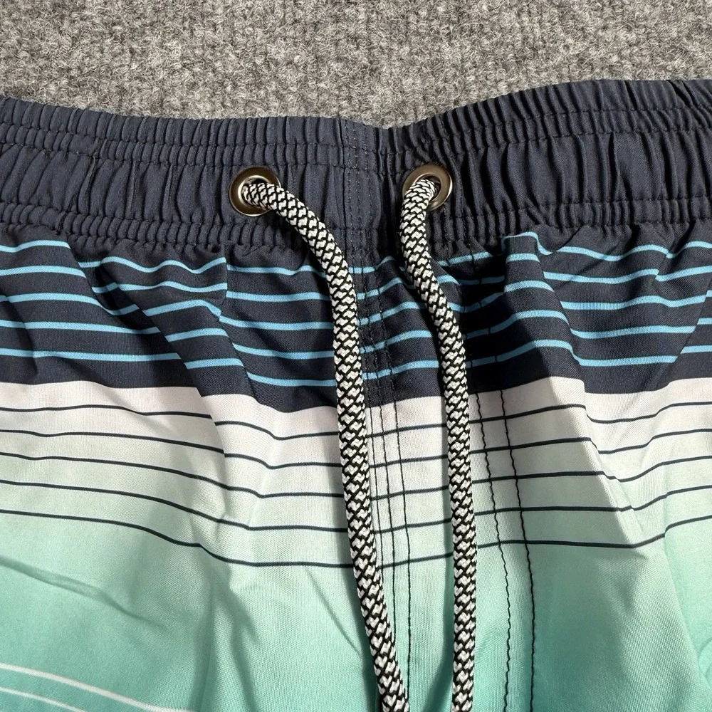 Aptro Men's Blue‎ Ombre Striped Swim Trunks Board Shorts Drawstring Pockets